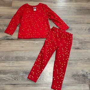 Hanna Andersson 2 piece red gold matching holiday leggings and top set sz 90 3t